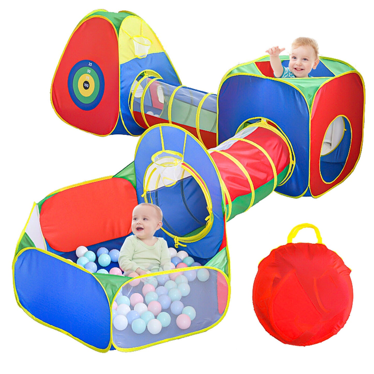 5 In1 Kids Play Tents  Up Tunnel Baby Toddler Crawl Pit Playhouse Portable