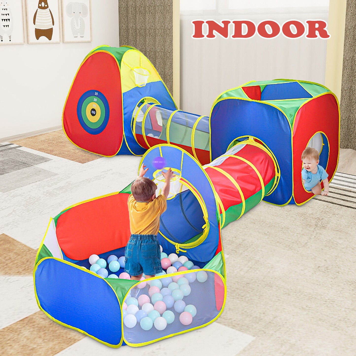 5 In1 Kids Play Tents  Up Tunnel Baby Toddler Crawl Pit Playhouse Portable